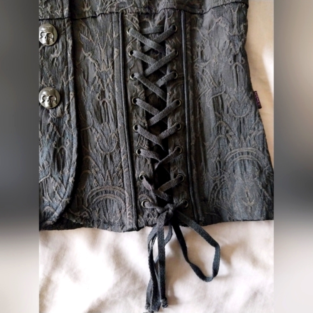 Vintage Y2K Tripp nyc black brocade corset lace-up victorian vampire jacket - Picture 7 of 12